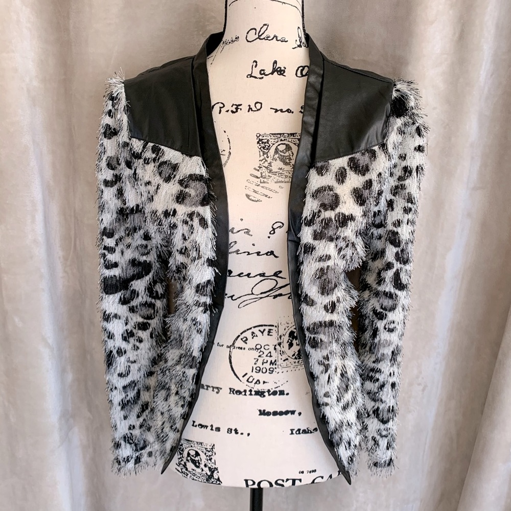Animal Print Jacket Faux Leather Trim Fashion M